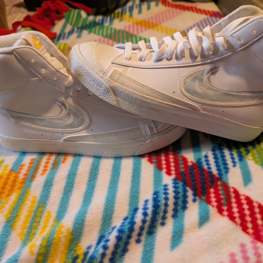 Nike Kids White Sneakers with Blue Swoosh
